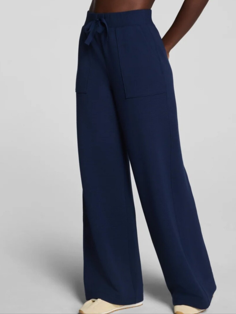 SPANX AirEssentials French Rib Wide Leg Pants Timeless Navy Blue Petite Large L
